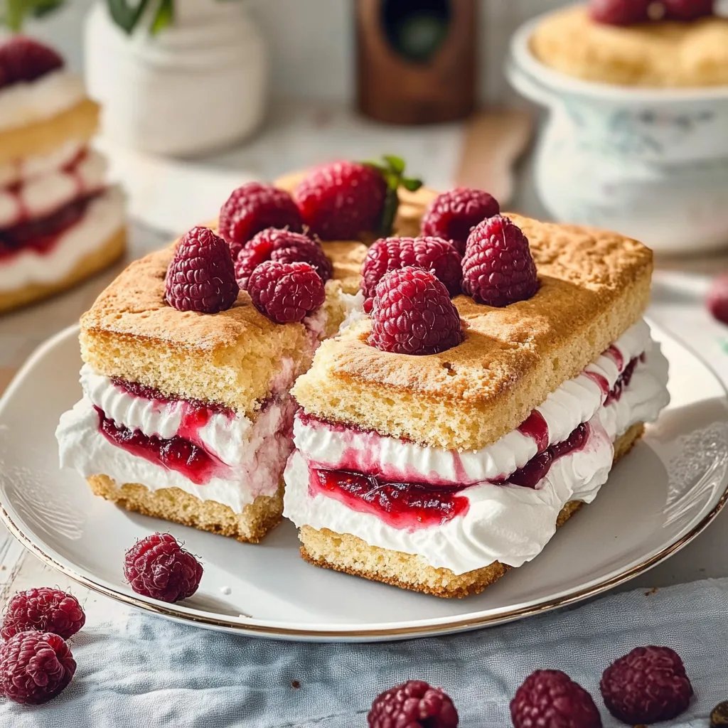 Butterkekskuchen mit Himbeeren und Pudding