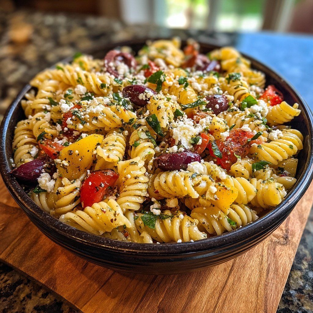 Mediterraner Nudelsalat Mit Basilikum Und Oliven