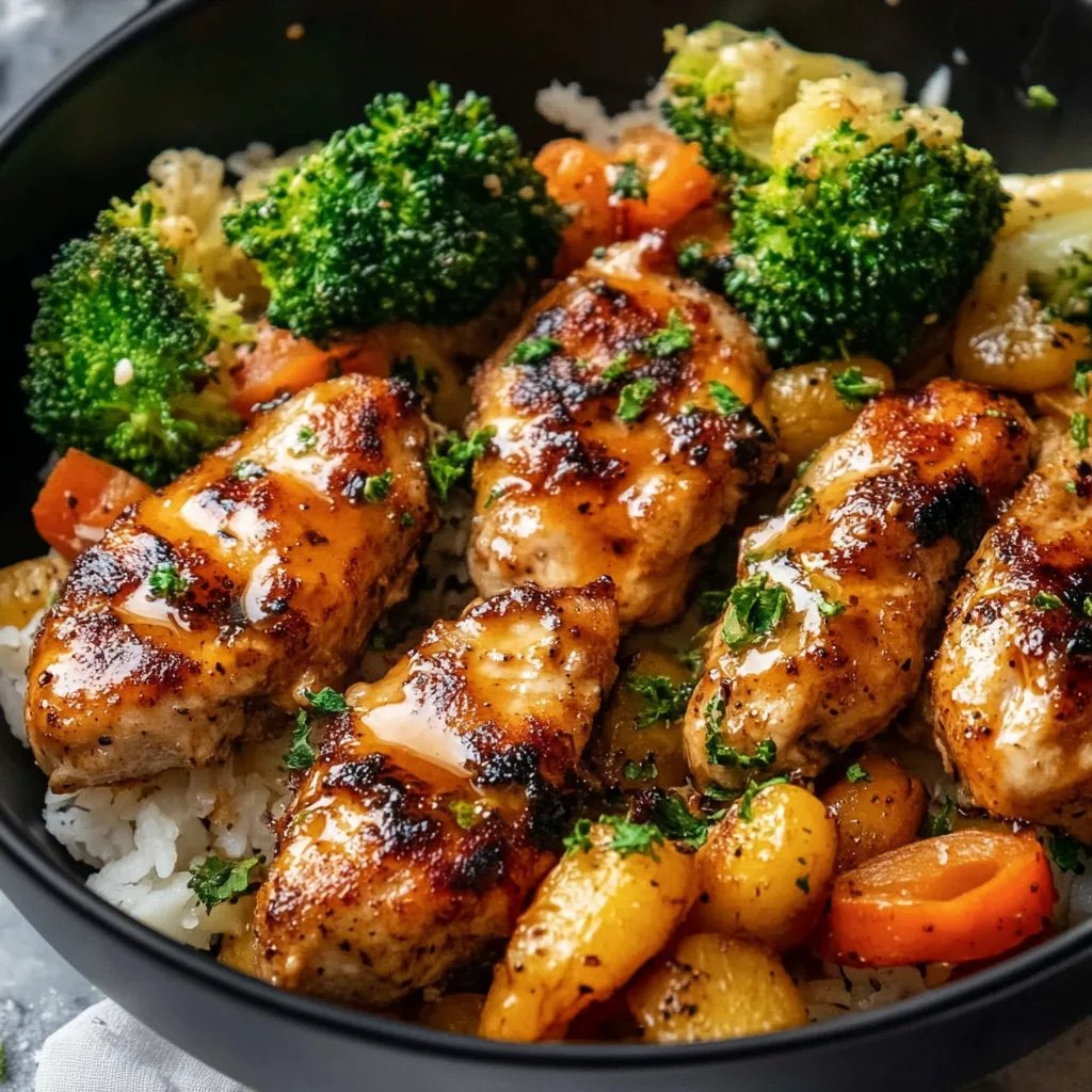 Klebrige Hähnchen-Reisschalen