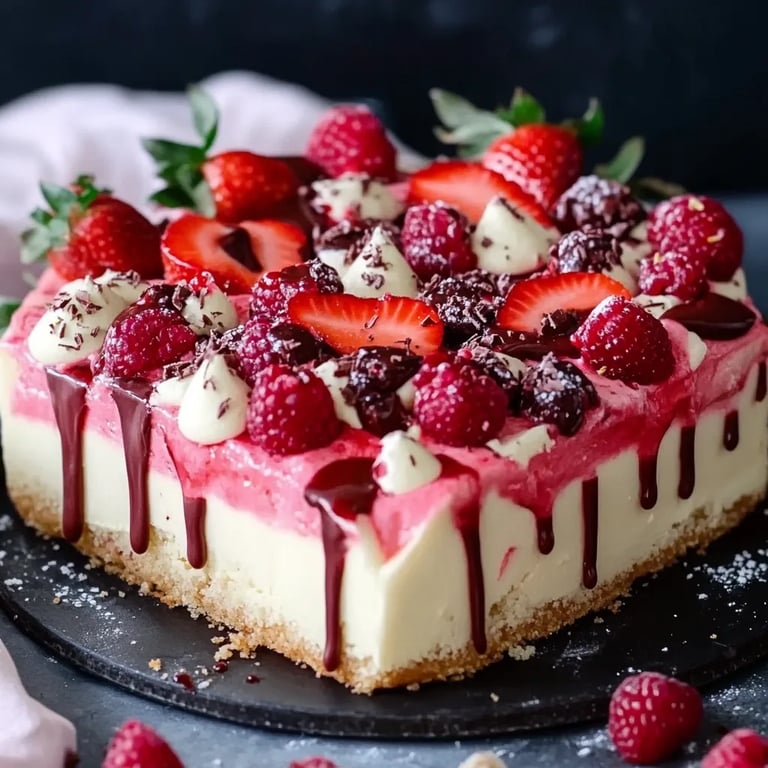 Herzförmiger Kuchen mit Erdbeeren und weißer Schokolade