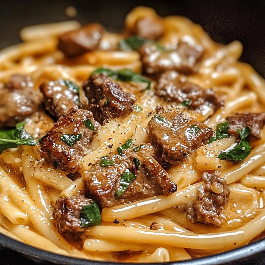 Cremige Proteinreiche Rindfleisch-Pasta